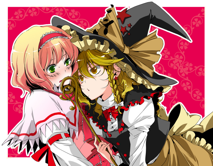 blonde_hair, blush, braid, hairband, hat, kirisame_marisa, ribbon, touhou