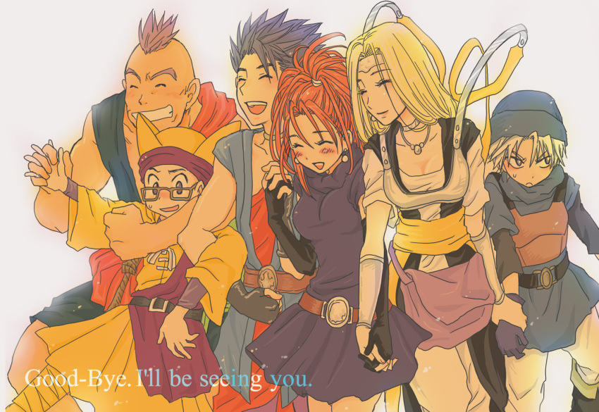 2girls, 4boys, akiyoshi7, barbara, blonde_hair, blue_clothes, blue_hair, chamoro