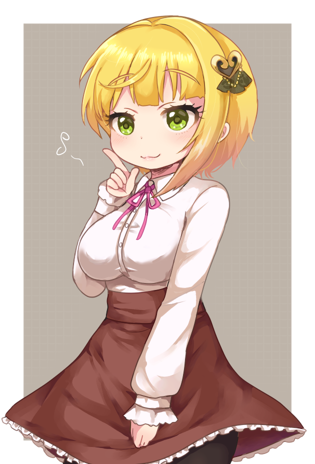 1girl, alternate_costume, blonde_hair, blush, chibi, closed_mouth, commentary_request, eyebrows