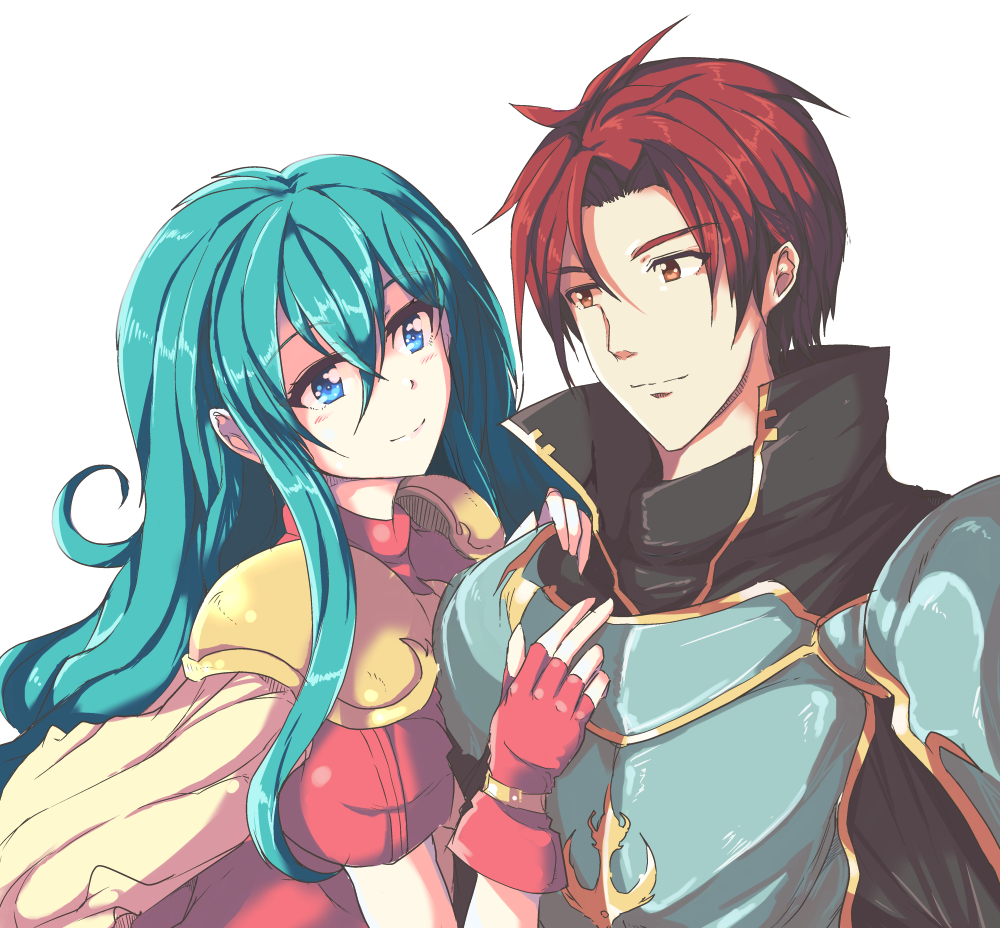 1boy, 1girl, aqua_hair, armor, bangs, blue_armor, blue_eyes, blush
