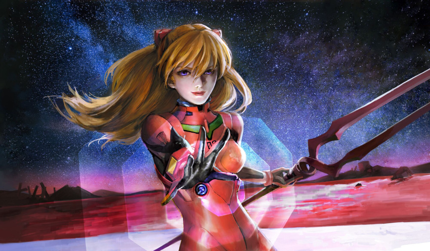 1girl, at_field, blonde_hair, crossing, end_of_evangelion, highres, lance_of_longinus, lcl