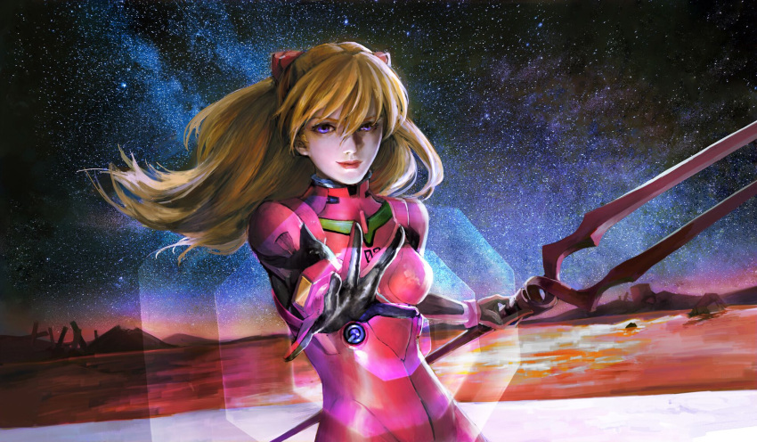 1girl, at_field, blonde_hair, crossing, end_of_evangelion, highres, lance_of_longinus, lcl