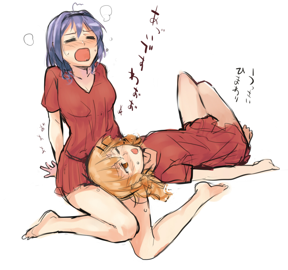 2girls, blonde_hair, blue_hair, furutani_himawari, hair_ornament, hairclip, ibityuttyu, multiple_girls