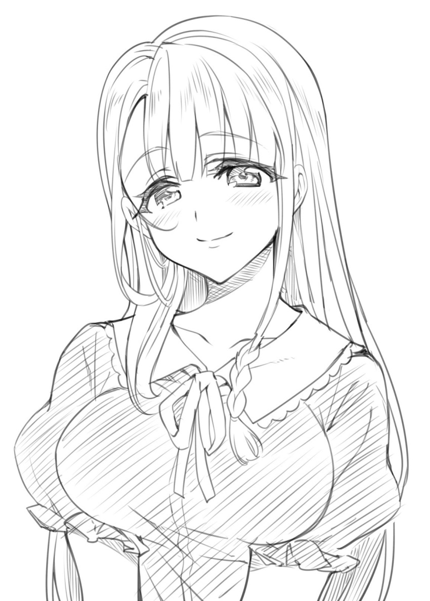 1girl, bangs, blunt_bangs, breasts, closed_mouth, collarbone, dress, eyebrows