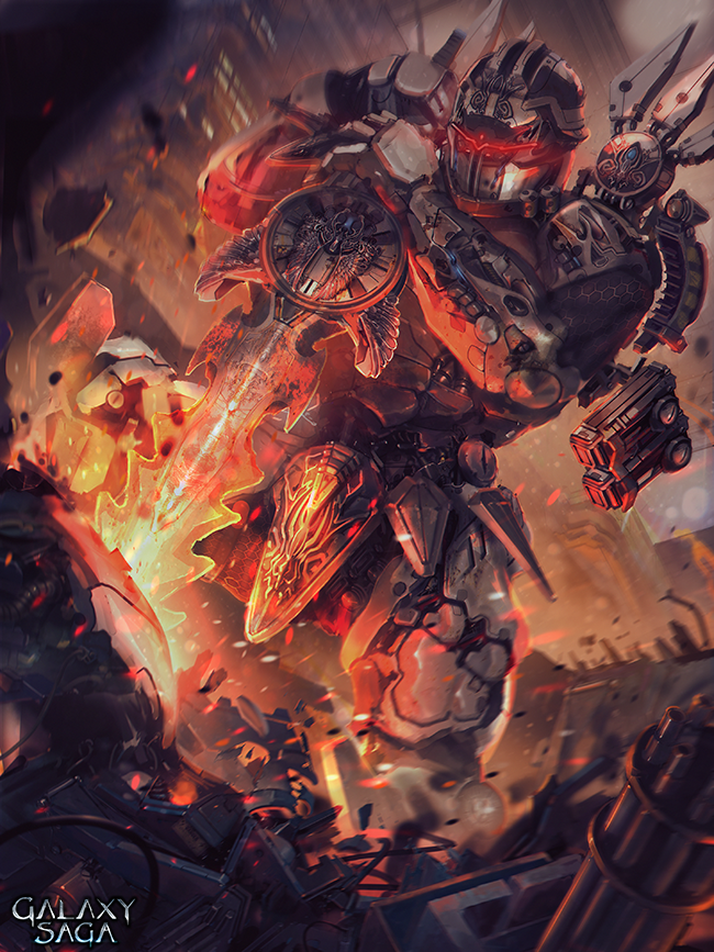 1boy, armor, building, full_armor, galaxy_saga, glowing, glowing_eyes, gun