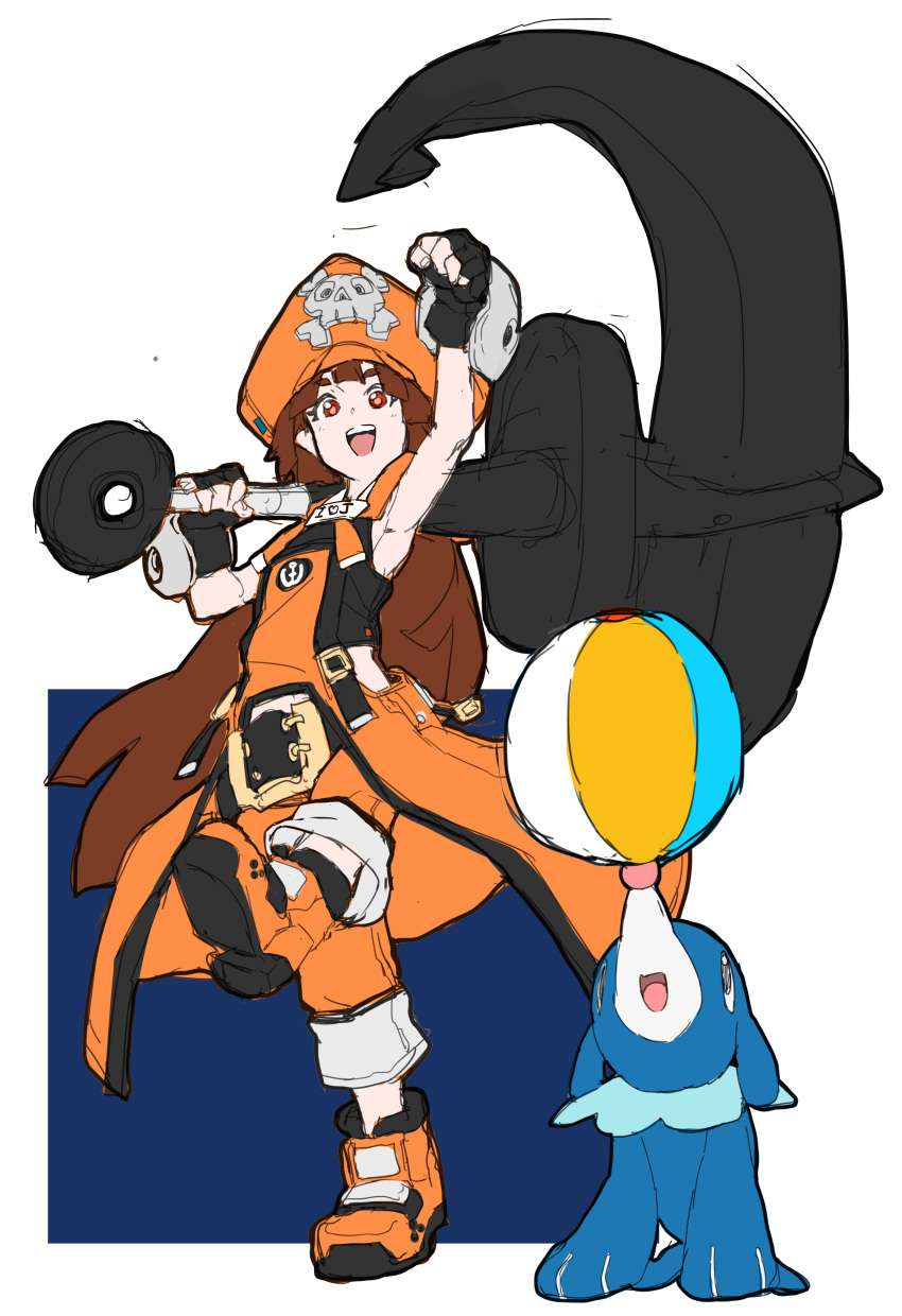 10s, 1girl, absurdres, anchor, ankle_boots, balancing_ball, boots, brown_hair
