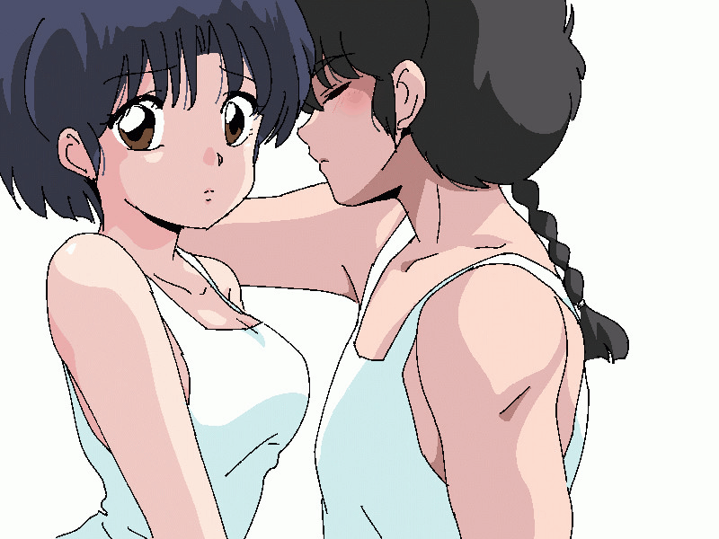 1boy, 1girl, animated, animated_gif, bare_shoulders, black_hair, blush, braid