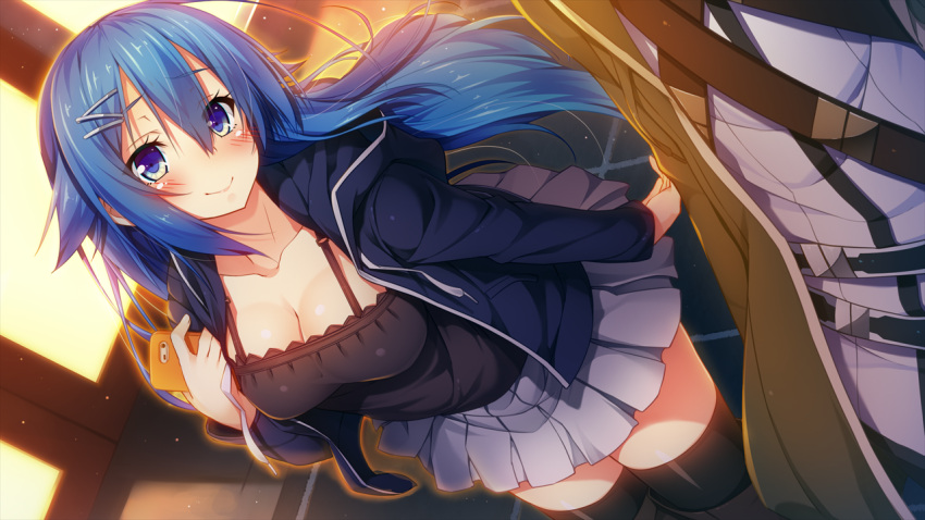 1girl, aristear_remain, astronauts, astronauts_comet, blue_eyes, blue_hair, blush, breasts