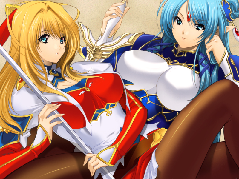 antenna_hair, aqua_eyes, aqua_hair, bad_id, blonde_hair, breasts, elf, hazumi_flamel