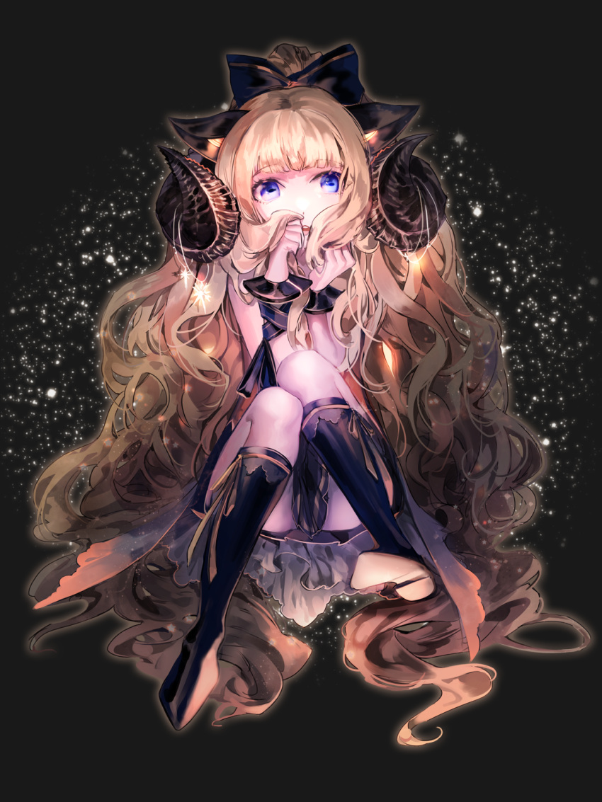 alter_(silent_mute), blonde_hair, blue_eyes, boots, bow, curly_hair, hair_bow, highres