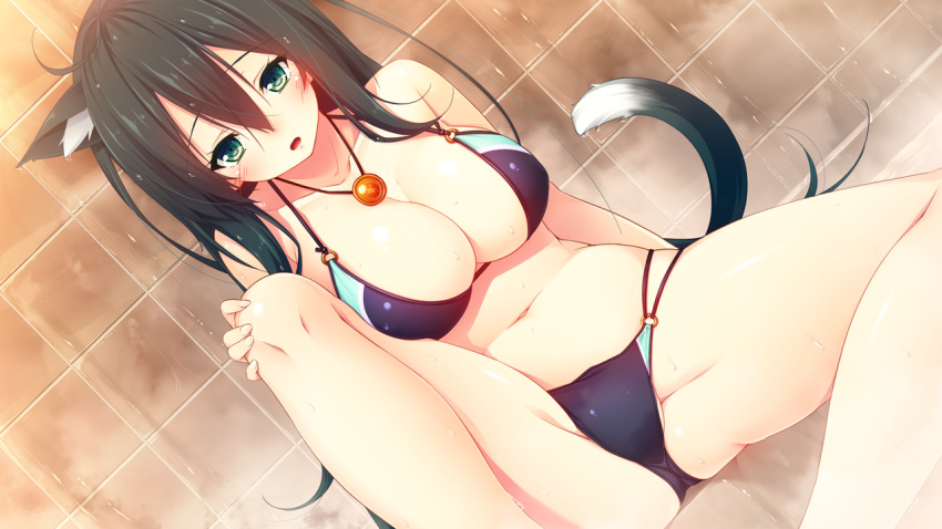 1girl, ahoge, animal_ears, aristear_remain, astronauts, astronauts_comet, bare_shoulders, bent_over