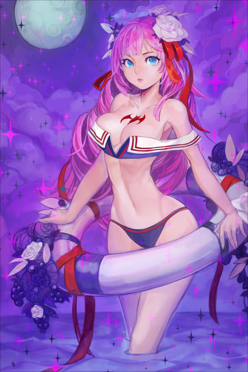 1girl, absurdres, bare_shoulders, becky_flina, bikini_bottom, blue_eyes, breasts, cleavage