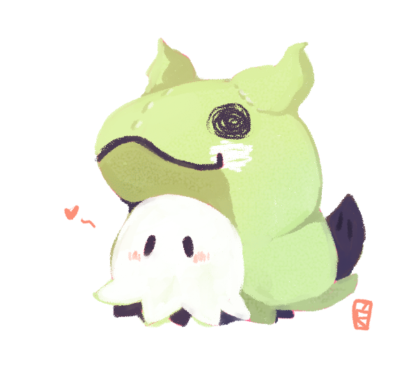 blush, cosplay, heart, mimikyu, mimikyu_(pokemon), no_humans, pokemon, pokemon_(creature)