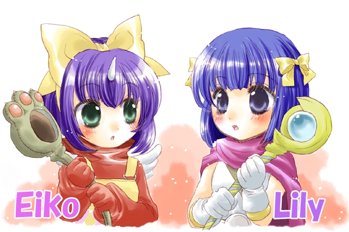 blue_eyes, blue_hair, blush, bow, bust, character_name, crossover, dragon_quest