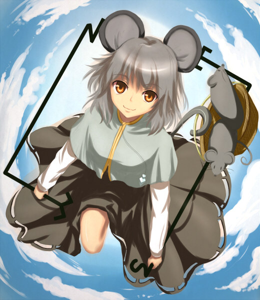 asagi_(artist), asagi_(xeelee), dowsing_rod, dowsing_rods, grey_hair, mouse, mouse_ears, nazrin, skirt, tail, touhou