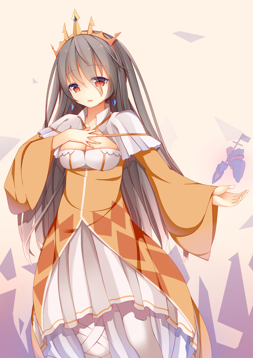 1girl, absurdres, breasts, cleavage, commentary_request, crown, dress, earrings