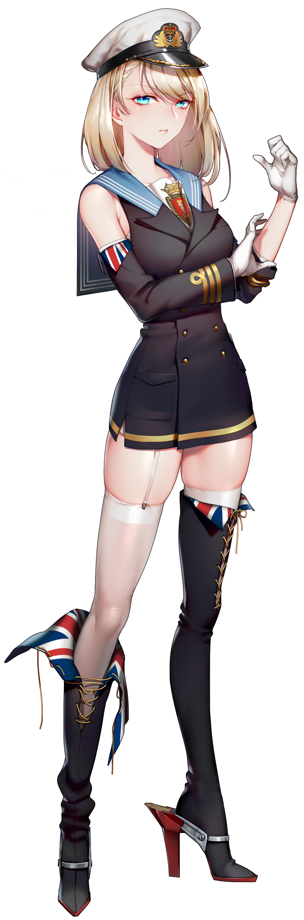 1girl, absurdres, aqua_eyes, asymmetrical_footwear, bangs, battleship_girl, black_boots, black_dress