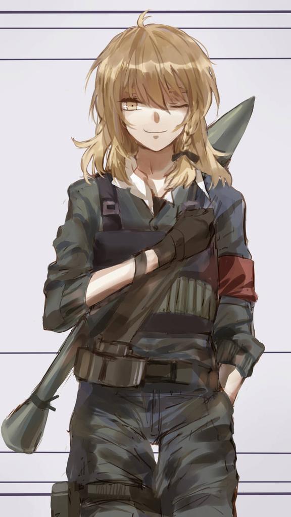 1girl, ;), alternate_costume, armband, belt, black_bow, black_gloves, blonde_hair