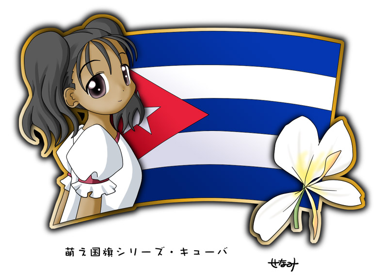 1girl, black_hair, cuba, cuban_flag, dark_skin, flag, murakami_senami