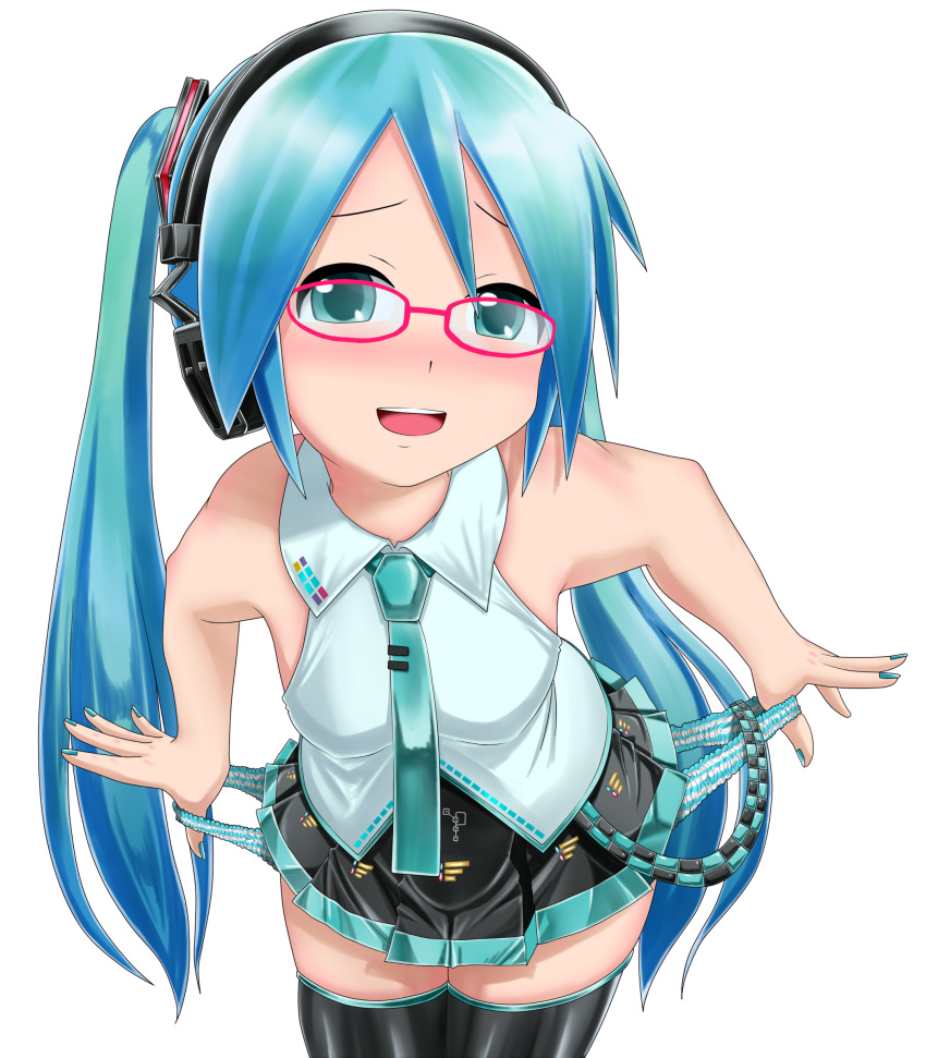 1girl, aqua_eyes, aqua_hair, blush, glasses, hatsune_miku, headphones, highres
