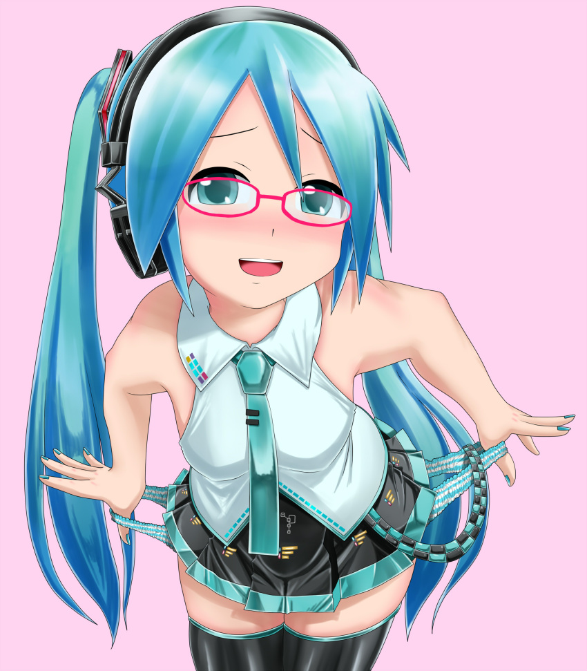 1girl, aqua_eyes, aqua_hair, blush, glasses, hatsune_miku, headphones, highres