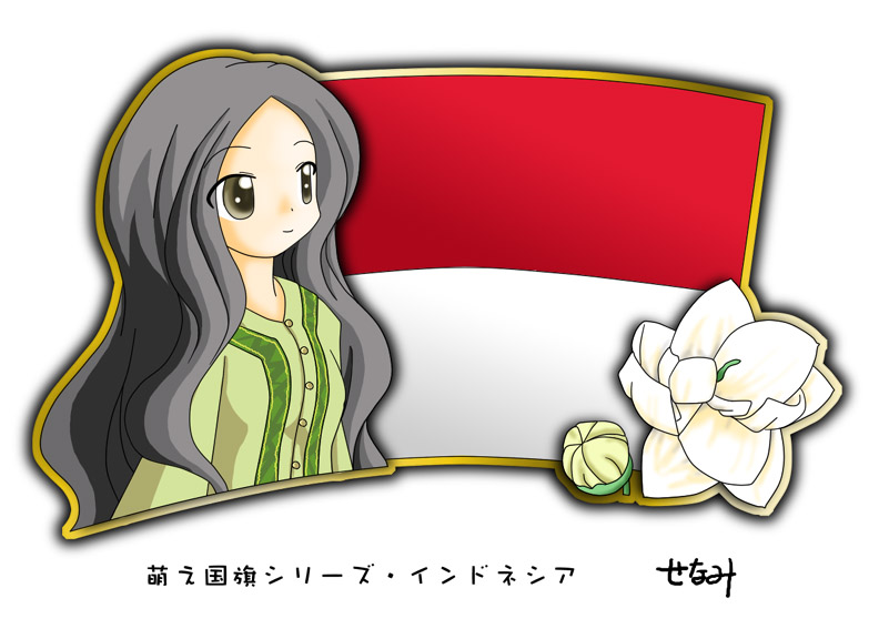 1girl, black_hair, flag, indonesia, indonesian_flag, long_hair, murakami_senami