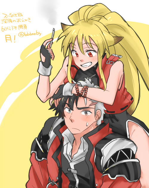 1boy, 1girl, akimoto_(akimomomoto), animal_ears, antenna_hair, arisu_reiji, black_hair, blonde_hair