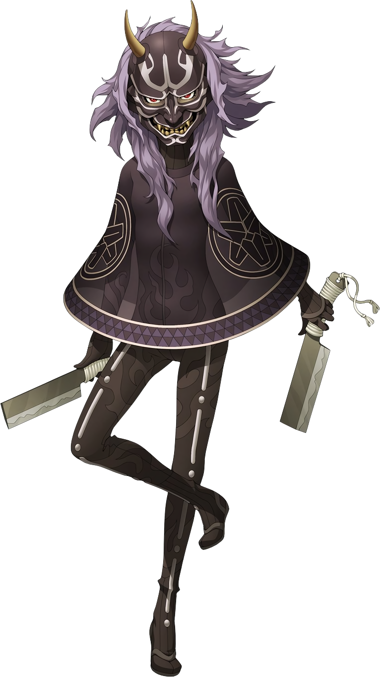1girl, bodysuit, doi_masayuki, dual_wielding, full_body, hatchet, highres, horns