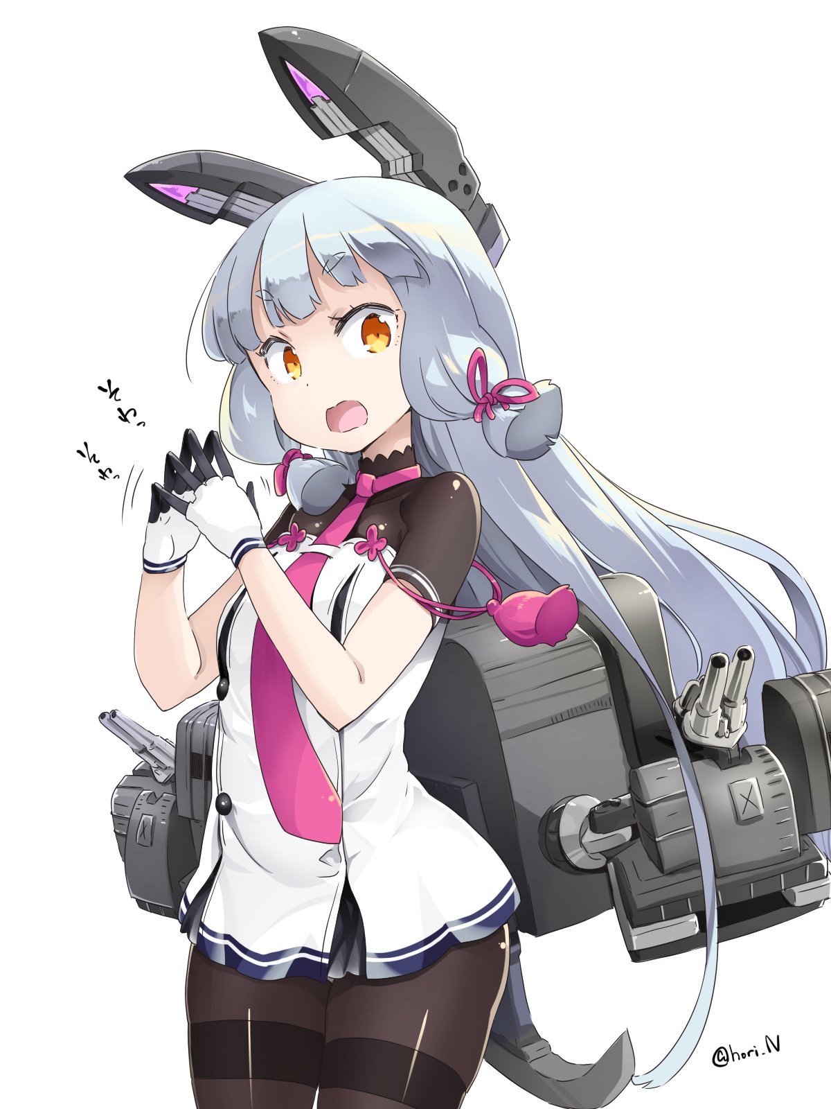 1girl, anchor, bangs, black_gloves, black_legwear, blunt_bangs, bodysuit, cowboy_shot