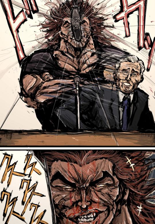 george_w_bush, grappler_baki, hanma_yujiro, hanma_yuujirou, male, moto_murabito, moto_tabibito, politician