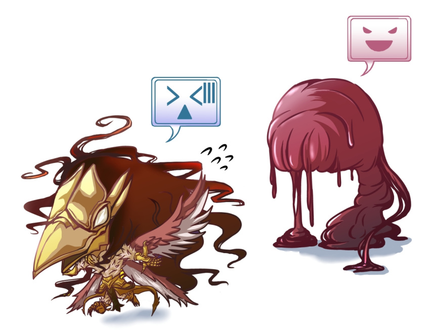 1boy, 1girl, armor, bird, black_hair, brother_and_sister, bukubukuchagama, gauntlets, icon, long_hair, mask, multiple_wings, overlord_(maruyama), peroroncino, running, shadow, siblings, simple_background, slime, wings