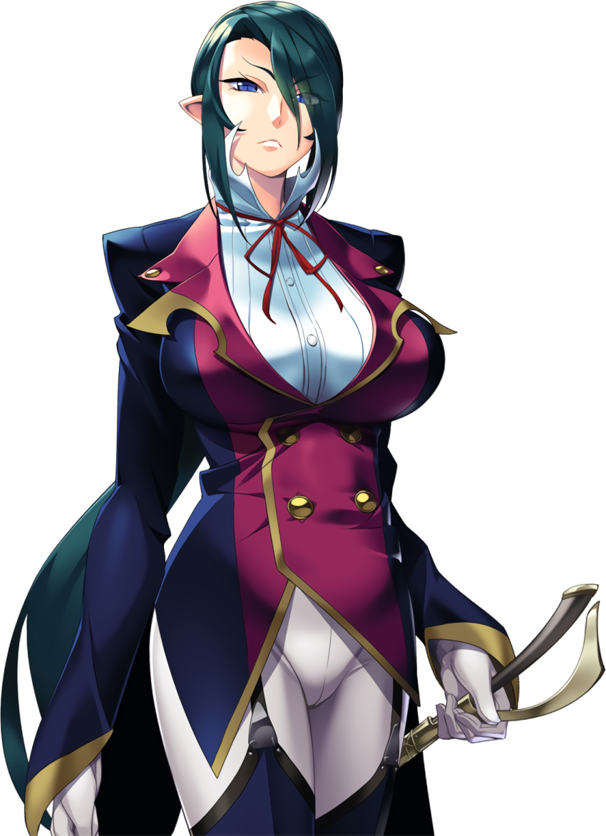 1girl, 7g, blue_eyes, cowboy_shot, formal, gokkun_vampire_princess, gokkun♪vampire☆princess, green_hair