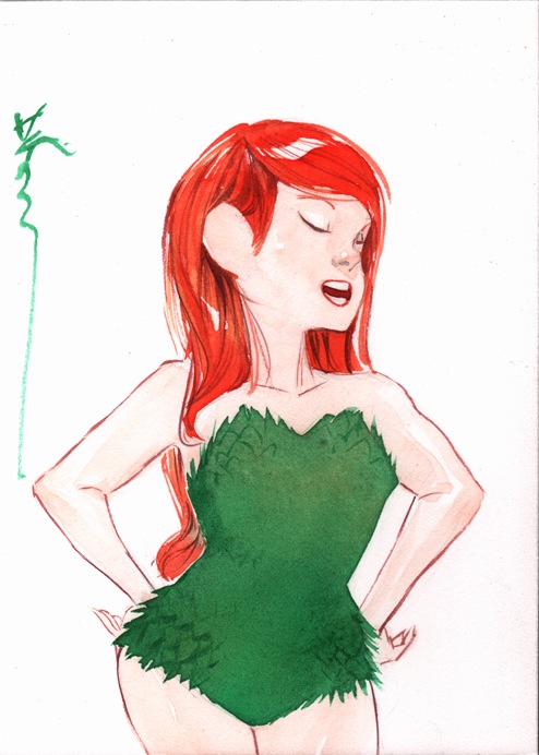1girl, artist_signature, batman_(series), dc_comics, dustin_nguyen, hands_on_hips, leotard, plant