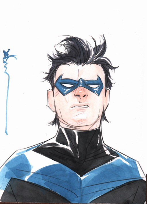 1boy, artist_signature, batman_(series), black_hair, bodysuit, dc_comics, dick_grayson, domino_mask