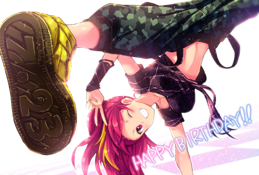 1girl, blonde_hair, handstand, idolmaster, idolmaster_million_live!, ima_(lm_ew), long_hair, maihama_ayumu