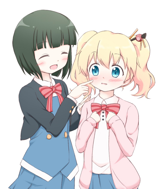 2girls, alice_cartelet, blonde_hair, blue_eyes, hair_ornament, hidarikata, kin-iro_mosaic, long_hair