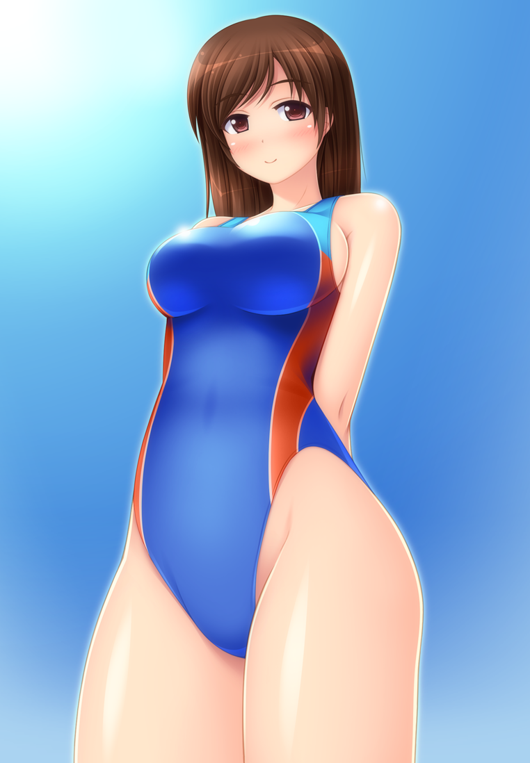 1girl, breasts, brown_eyes, brown_hair, competition_swimsuit, idolmaster, idolmaster_cinderella_girls, idolmaster_cinderella_girls_starlight_stage