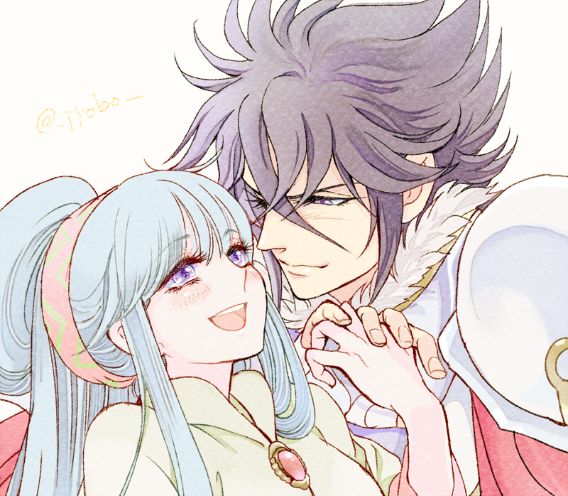 1boy, 1girl, black_hair, blue_hair, couple, gullinbursti_frodi, hetero, jobo_(isi88)