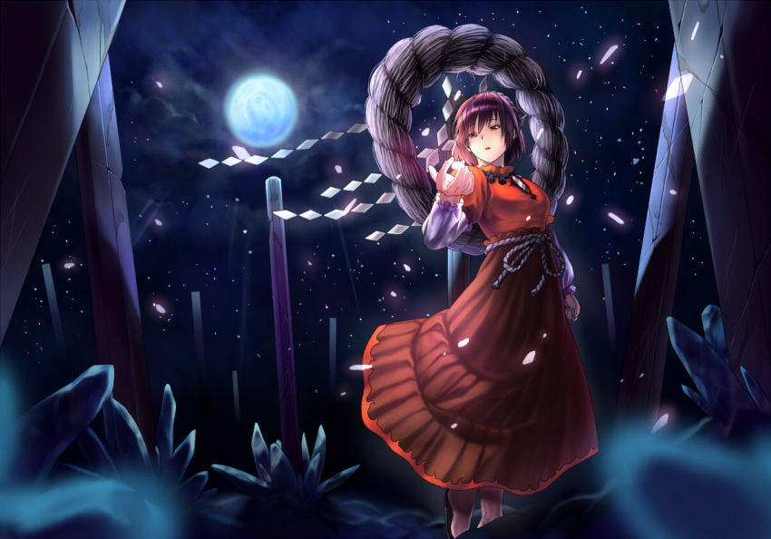 inuduka_bouru, inuzuka_bouru, long_skirt, mirror, moon, night, onbashira, purple_hair