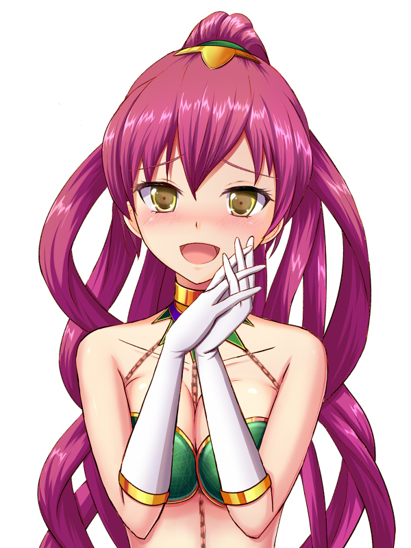 1girl, :d, aaabbbccccc, bare_shoulders, bikini_top, blush, breasts, chains