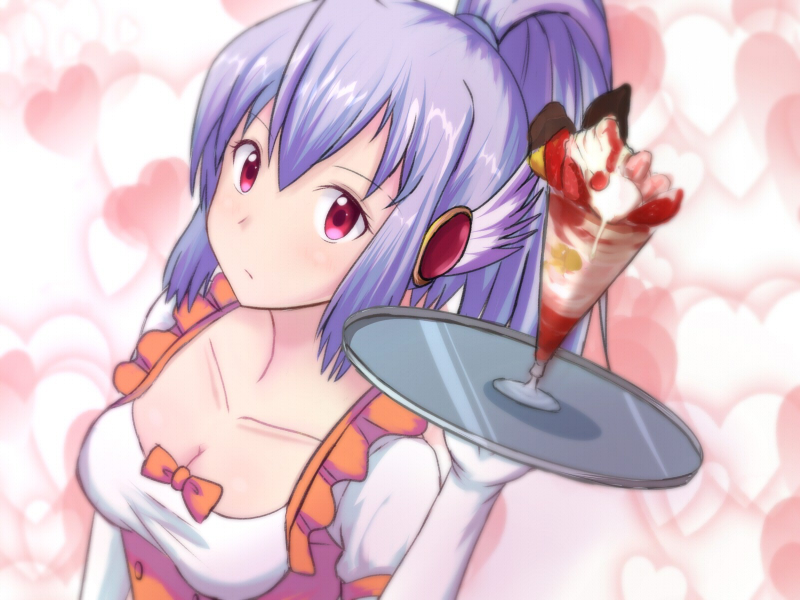 1girl, :/, aaabbbccccc, blue_hair, blush, breasts, carrying, character_request