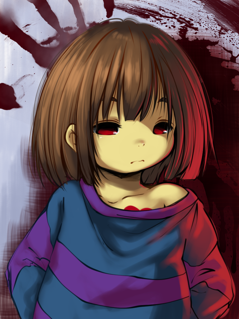 androgynous, brown_hair, collarbone, frisk_(undertale), heart, looking_at_viewer, off_shoulder, rai-rai