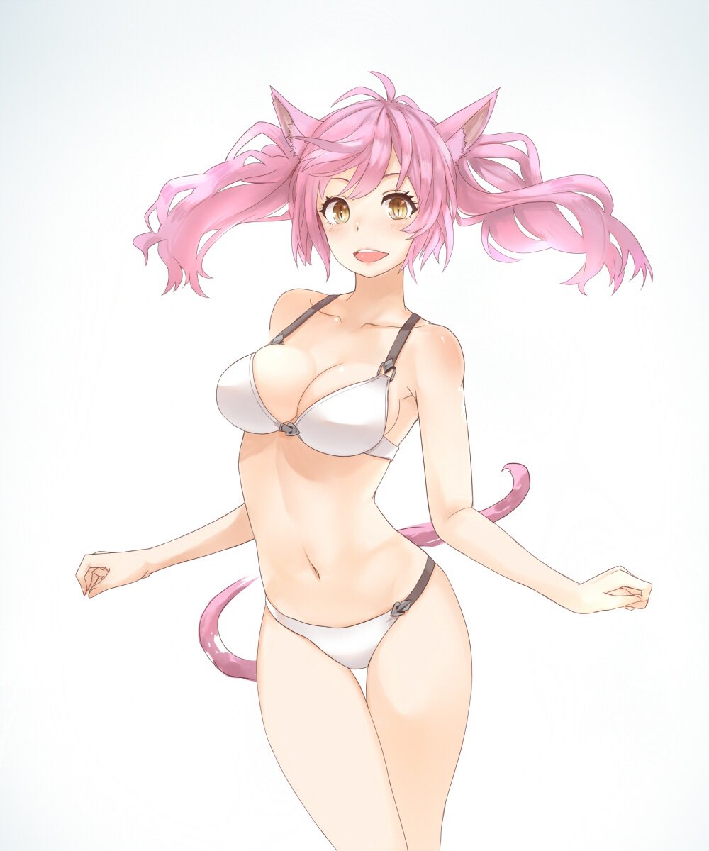 1girl, animal_ears, bikini, bra, breasts, cat_ears, cat_tail, final_fantasy