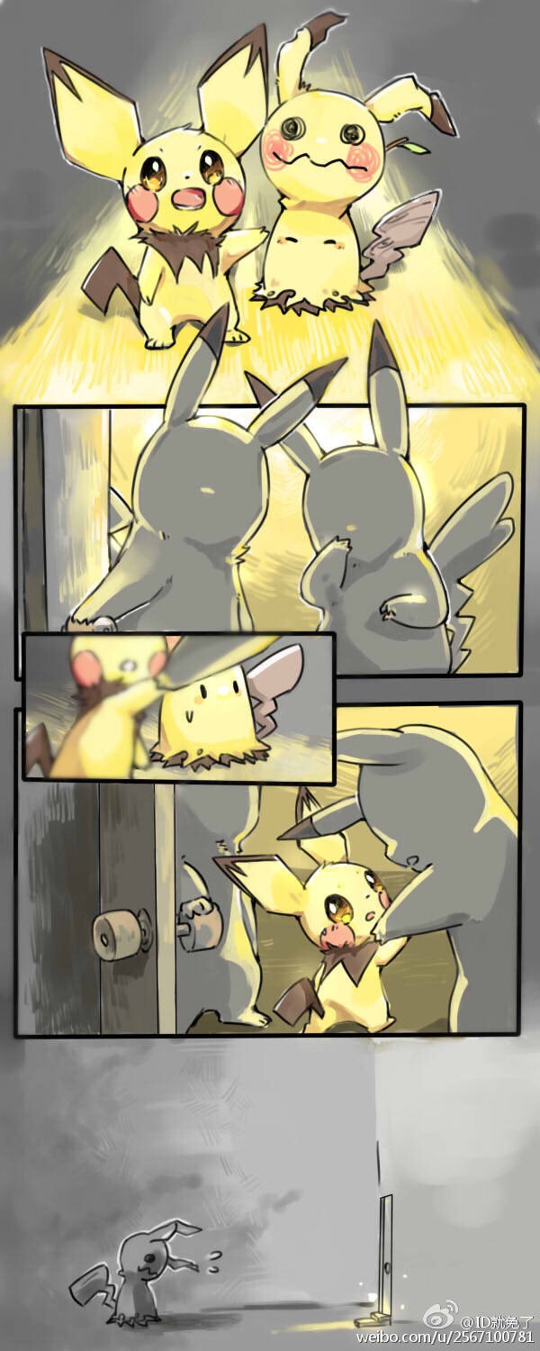 comic, dlitw, door, doorknob, faceless, flying_sweatdrops, highres, mimikyu