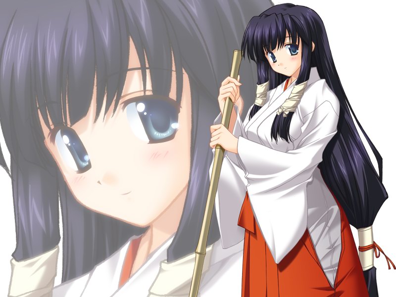 blue_eyes, broom, game_cg, goma_satoshi, japanese_clothes, long_hair, miko, munakata_aoi, oshiete_miko_sensei, zoom_layer