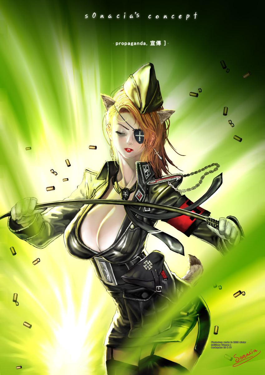 1girl, absurdres, animal_ears, artist_name, breasts, cleavage, closed_eyes, collarbone