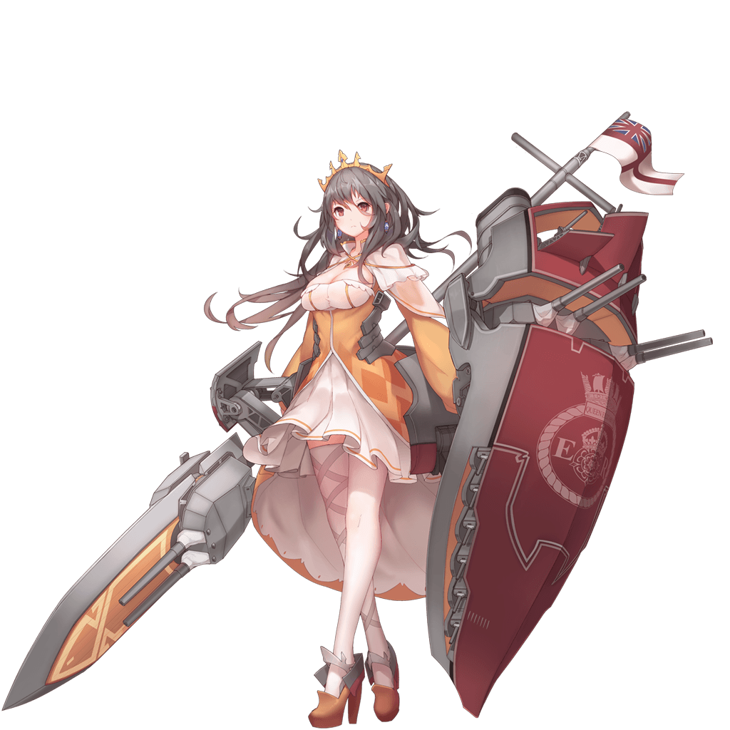 1girl, breasts, cannon, capelet, cleavage, cleavage_cutout, closed_mouth, crc505, crown, dress, earrings, emblem, flag, frills, frown, full_body, gem, grey_hair, hair_between_eyes, high_heels, holding, holding_shield, holding_weapon, jewelry, leg_ribbon, legs_crossed, long_hair, long_sleeves, looking_at_viewer, machinery, mecha_musume, messy_hair, mismatched_legwear, official_art, pleated_dress, polearm, queen_elizabeth_(zhan_jian_shao_nyu), red_eyes, red_shoes, ribbon, shield, shoes, skirt, smokestack, solo, standing, thigh-highs, tiara, transparent_background, turret, union_jack, wave505, weapon, white_ensign, white_legwear, white_skirt, yellow_dress, zhan_jian_shao_nyu