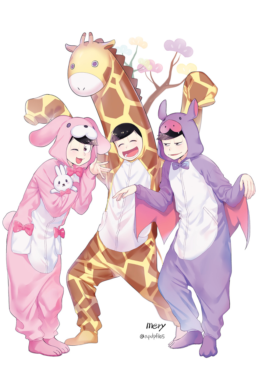 3boys, ;3, ;d, ^_^, animal_costume, animal_ears, arms_up, artist_name