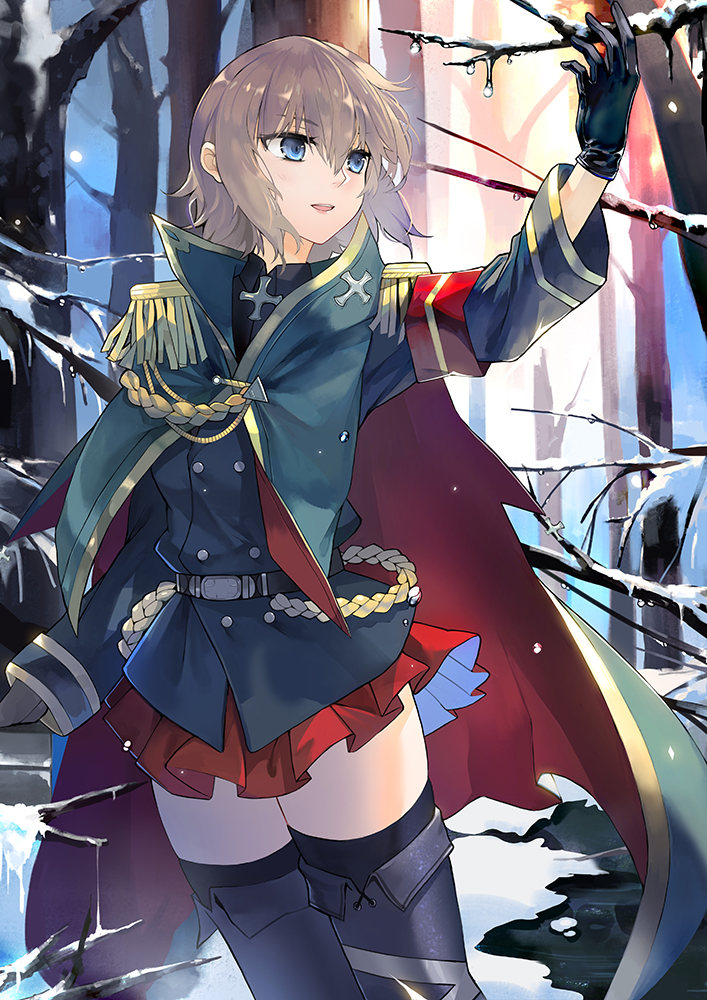 1girl, aiguillette, arm_up, armband, belt, bismarck_(zhan_jian_shao_nyu), black_gloves, black_jacket