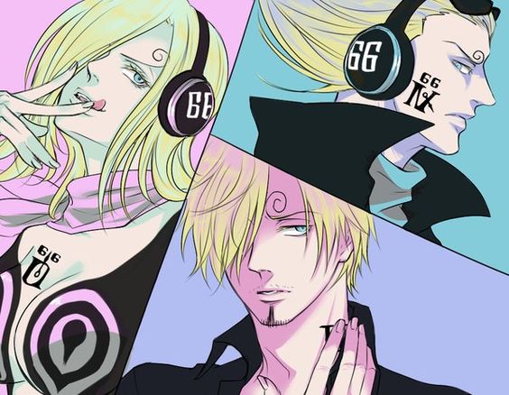 1girl, 2boys, artist_request, bandanna, blonde_hair, blue_eyes, brother_and_sister, cleavage